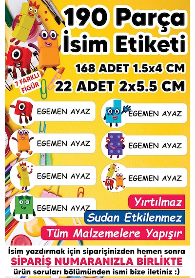 Okul Etiketi Kalem Defter Etiketi Numberblock Temalı Isim Yazılabilen Etiket - 190 Adet