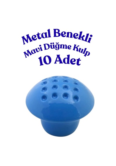 10 Adet Metal Benekli Yuvarlak Düğme Kulp - Çocuk Odası, Mutfak Ve Dolap İçin Modern Çekmece Kulbu Mavi Mavi