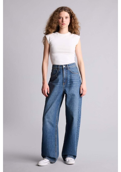 Defacto Baggy Fıt Yüksek Bel Düz Paça Uzun Jean Pantolon H1165ax26smnm34 Mavi-nm34
