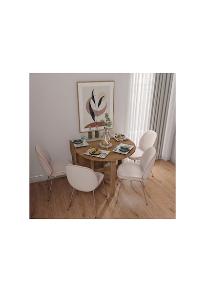 Pratik Katlanır - Açılır Kapanır Yuvarlak Mutfak Yemek Çalışma Masası - 145 Cm X 90 Cm - %100 Mdf Atlantik - Çam