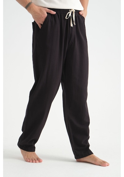 Redline Luxe Erkek Baggy Keten Karışımı Rahat Pantolon Bol Paça Yeni Sezon Siyah