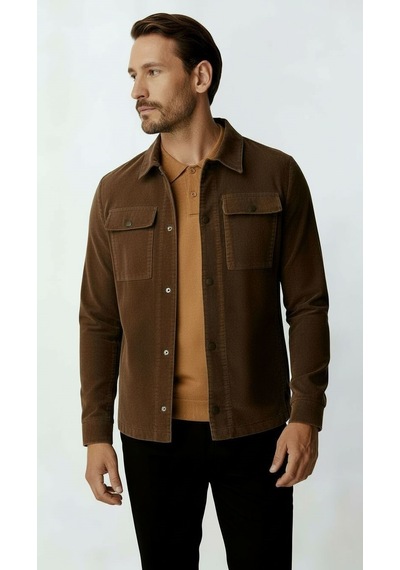 Kahverengi Kadife Erkek Mont Modern Hafif Mevsimlik Mont-25952