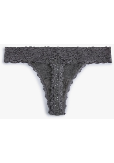 Koton Tanga Külot Dantelli Puantiyeli Gri Desenli 4slk30110mk Gri