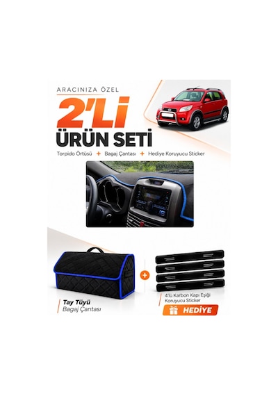 Daıhatsu Terıos 2006-2011 Uyumlu Torpido Örtüsü + Tay Tüyü Bagaj Çantası + Sticker - Siyah Mavi