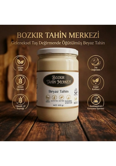 Bozkır Tahin Merkezi Beyaz Taş Değirmen Tahini 600 Gr Doğal & Vegan