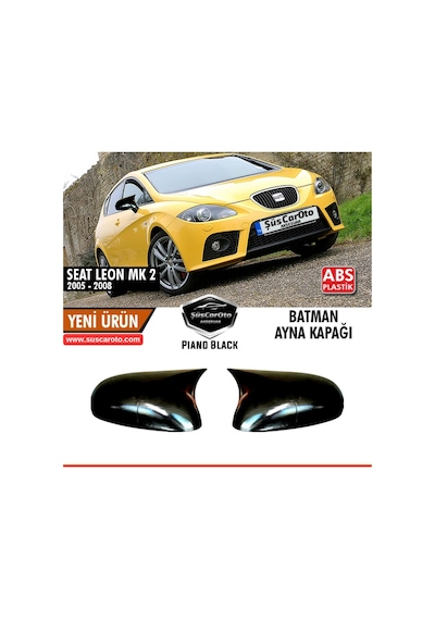 Seat Leon Mk2 2005-2008 Makyajsız Kasa İle Uyumlu Batman Yarasa Ayna Kapağı Piano Black Abs Plastik 00 Şüscaroto Aksesuar
