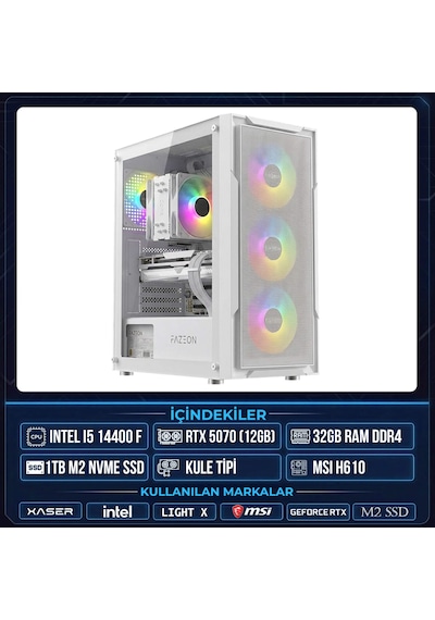 Xaser Light X120 i5-14400F 32 GB 1 TB M.2 NVMe SSD 12 GB RTX5070 Free Dos Masaüstü Oyuncu Bilgisayarı