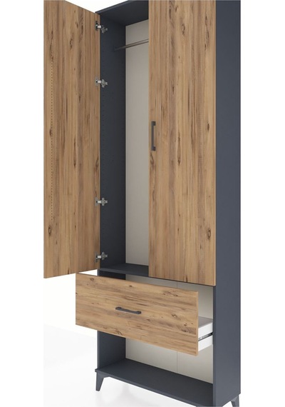 Arges Dolap Tek Raflı Tek Çekmeceli Tek Askılı 88x30x243 Antrasit-çam Antrasit