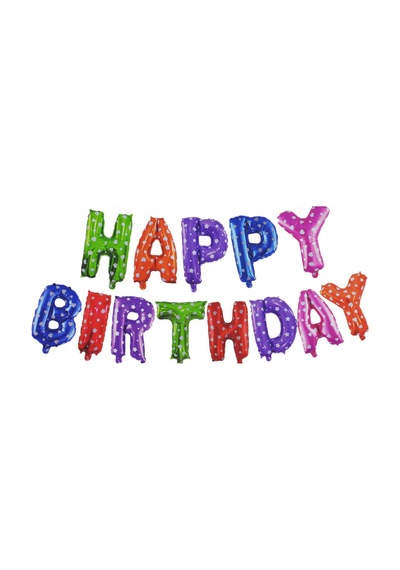 Happy Birthday Yazılı Karışık Renkli Kalp Baskılı Balon Folyo Ba