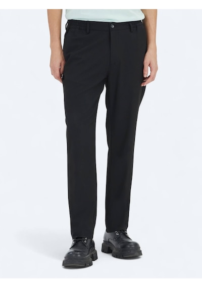 Kip Siyah Düz Dokuma Jogging Fit Casual Pantolon