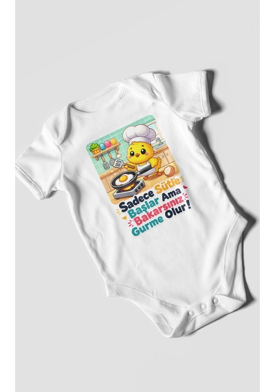 Morivokids Sadece Sütle Başlar Yazılı Kısa Kollu Bebek Body %100 Pamuk Beyaz