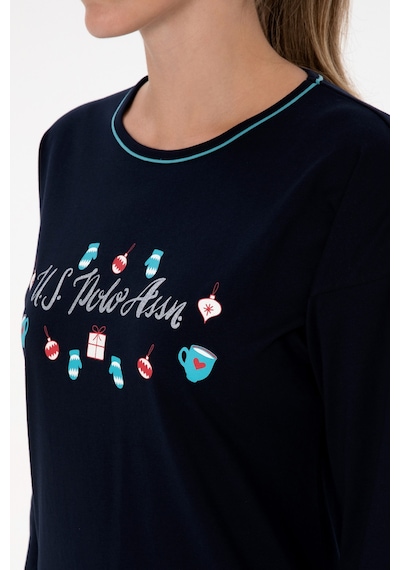 U.S. Polo Assn. Kadın Lacivert Yılbaşı Temalı Pijama Takımı 50318896-VR033 U.S. Polo Assn. Kadın Lacivert Yılbaşı Temalı Pijama Takımı 50318896-VR033