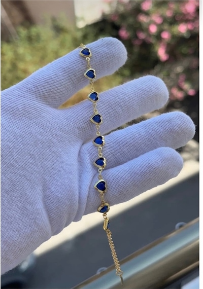 Kalpli Zirkon Taşlı Gold Renk Bileklik 18 Cm Lacivert