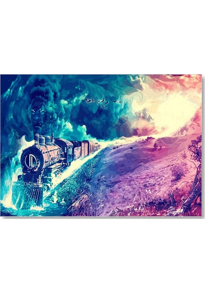 Cakasepetim Fantazi Sanat Tren Duman Ve Kuşlar Görseli Ahşap Mdf Tablo