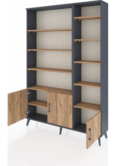 Arges Dolap 10 Raflı 3 Kapaklı 132x30x195 Antrasit-çam/çam Atlas Çam/atlas Çam