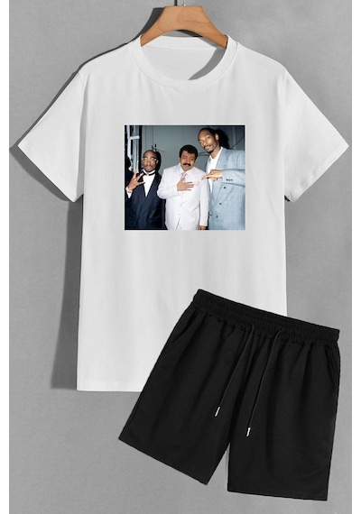 Uyguntarz Müslüm Baskılı Şort T-shirt Eşofman Takımı Beyaz