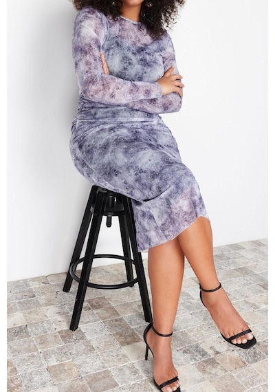 Ersefa Moda Fit Casual Günlük Tül Örme Bisiklet Yaka Uzun Kol Bodycone M Gri