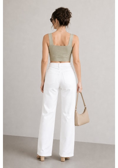 Woddi Heaven Kadın Yüksek Bel Beyaz Salaş Wide Leg Jeans Geniş Paça Palazzo Kot Pantolon