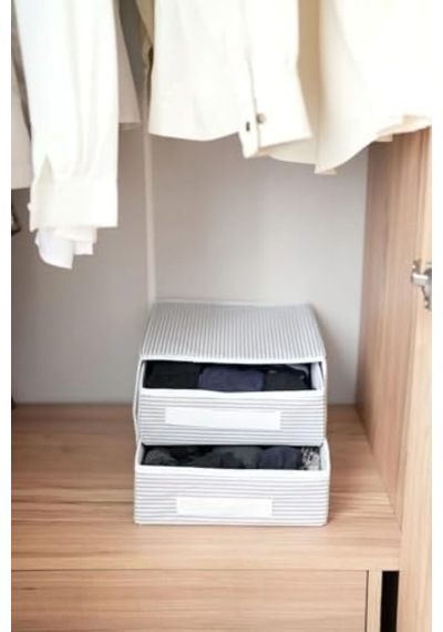 Dolap İçi Kumaş Kaplamalı Mini Çekmece Organizer, Çekmeceli Dolap İçi Düzenleyici, İç Çamaşırı Çorap Tekstil Organizer Kutusu 2 Çekmeceli Açık Gri