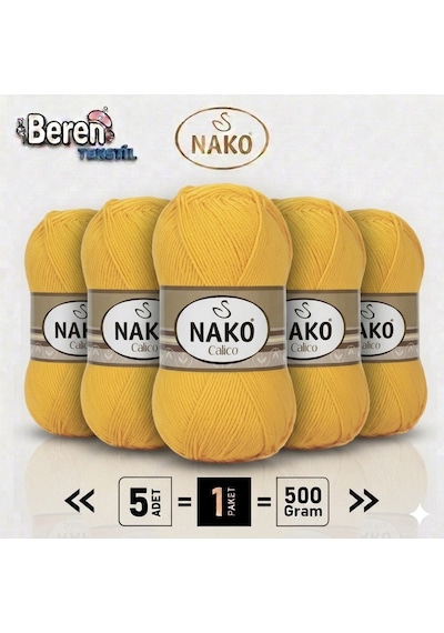 Calico- 04285 Sarı- 5'li Paket - 100gr/240m - El Örgü İpi - Amigurimi-hırka- Kazak- Şal-bebek İpi