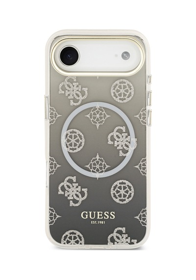 Apple Uyumlu iPhone 17 Air Kılıf Guess Lisanslı M-safe Özellikli Simli Peony Desenli Silikon Kapak Siyah Siyah