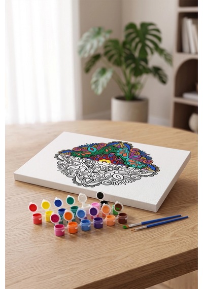 Geometrik Çiçek Desenli Mandala Tuval Boyama Seti 40x50 Cm