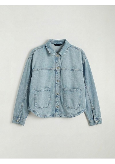 Lcw Vision İndigo Gömlek Yaka Oversize Kadın Jean Ceket