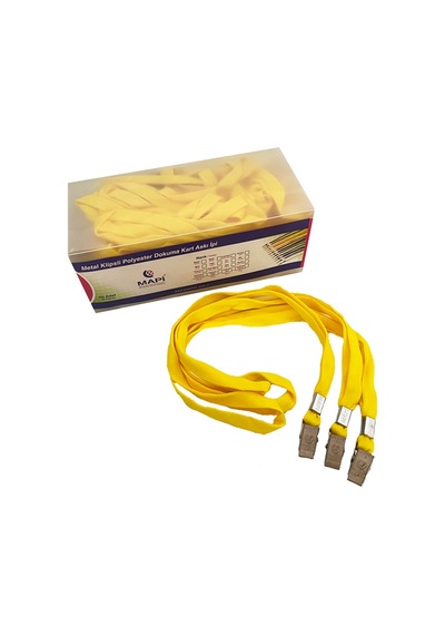 Mapi Metal Klipsli-polyester Dokuma Kart Askı İpi Sarı 50'li Paket