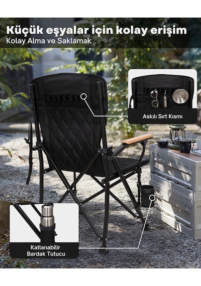 Kingcamp Polar Comfort Plus Ultra Konforlu Katlanır Kamp Sandalyesi Black Siyah