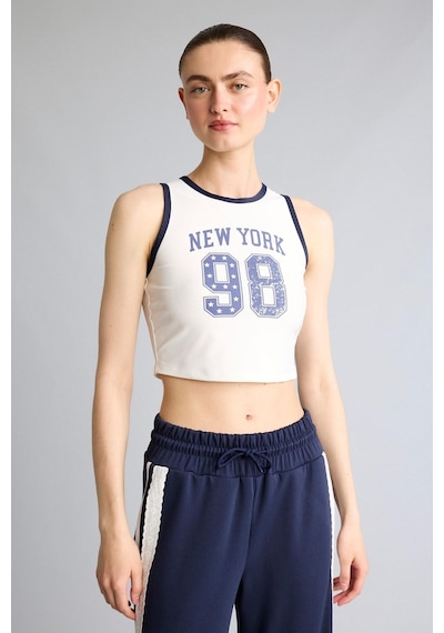 Defacto Crop Top Baskılı Bisiklet Yaka Sporcu Atlet H2000ax26auwt34 Beyaz-wt34
