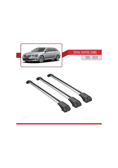 Skoda Superb Combı 2015-2020 Arası İle Uyumlu Ace-1 Ara Atkı Tavan Barı Gri 3 Adet Bar