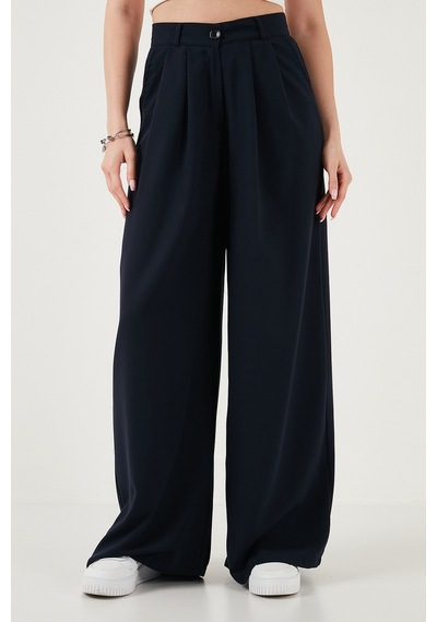 Lela Wide Leg Yüksek Bel Geniş Paça Palazzo Bayan Pantolon 5866290 Lacivert