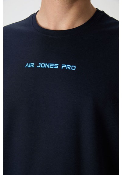 Air Jones Tommy Life Lacivert Pamuklu Kalın Yüzeyi Dokulu Oversize Fit Baskılı Erkek T-shirt - 88364 Lacivert