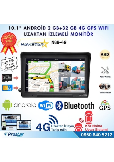 4g Uzaktan İzlemeli 4 Kanal Ahd 720p Android Wifi, Gps, Bluetooth 2 Gb + 32 Gb Ve 512 Gb Sd Kart Destekli Monitör