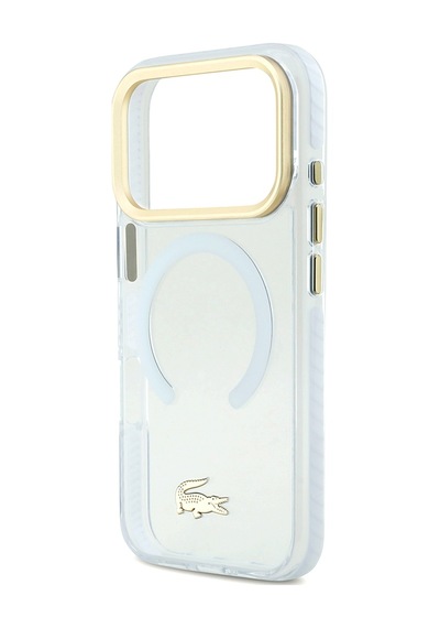 Apple Uyumlu iPhone 17 Pro Kılıf Lacoste Lisanslı M-safe Özellikli Gold Timsah Logolu Buzlu Kapak Beyaz Beyaz