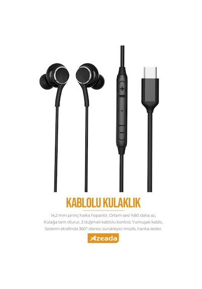 Jopus İphone 15 16 17 Uyumlu Samsung Redmi Tak Çalıştır - Type-c Akg Kablolu Kulaklık Mikrofonlu Az-e05 S