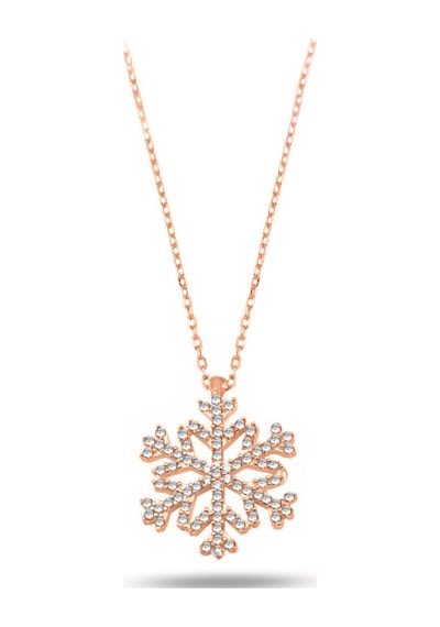 Brezza Lusso Jewelry Kar Tanesi Zirkon Taşlı Rose Renk Kadın Gümüş Kolye 45 CM
