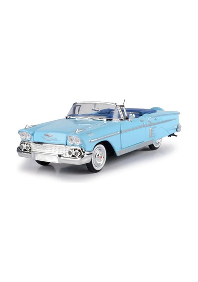 1:24 1958 Chevy Impala Metal Lisanslı Model Araba - Mavi Klasik Koleksiyonluk Çok Renkli