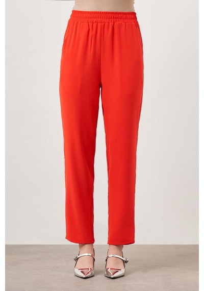 Mizalle Beli Lastikli Dar Paça Nar Çiçeği Pantolon Narçiçeği