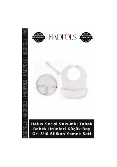 Delux Serisi Vakumlu Tabak Bebek Ürünleri Küçük Boy Gri 3 Lü Silikon Yemek Seti