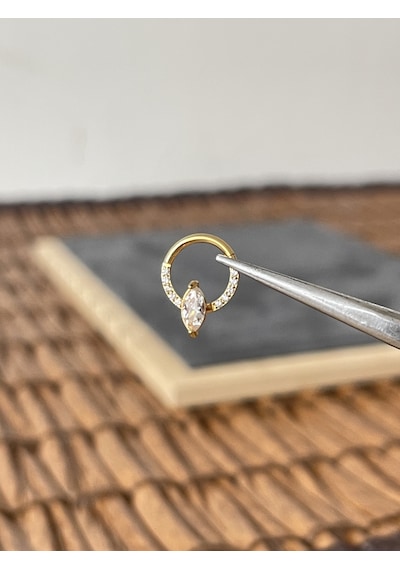 %100 Cerrahi Çelik Markiz Mod 8 MM X 1.2 MM Altın Kilitli Halka Piercing Altın