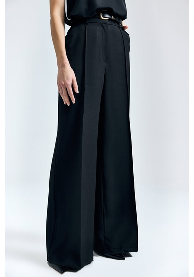 Sateen Kemer Detaylı Pantolon - Siyah-137345