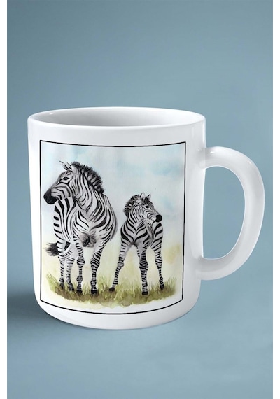 Zebra Baskılı Kupa Bardak Çift Taraflı Kişiye Özel Çerçeveli Renkli Model 6 Çok Renkli