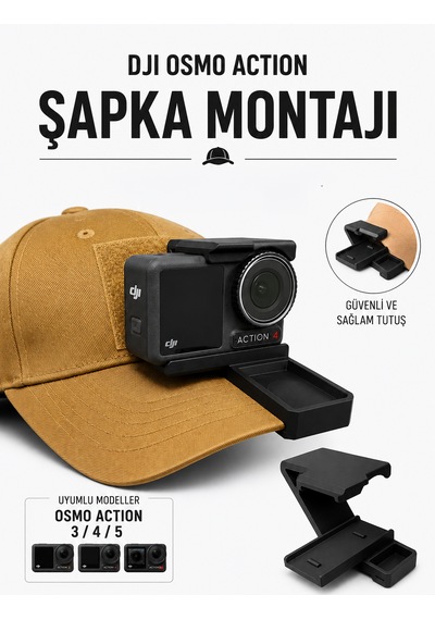 Şapka Tutacağı Djı Osmo Action 3/4/5 Pro Uyumlu Siyah