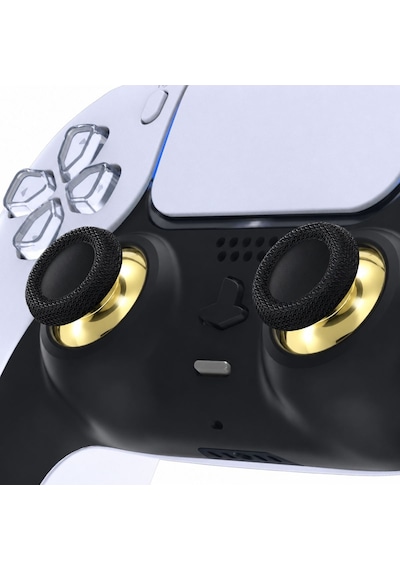 2 Adet Ps5 Analog Topuz Altın Krom Başlık Playstation 5 Kol Tamir Yedek Parça Siyah