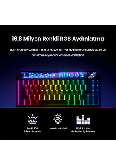 Leobog Amg65 Mekanik Klavye Led Matrix Ekranlı Silent Cotton Candy Switch Rgb Hot-swap Oyuncu Klavyesi Pembe