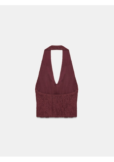 Dilvin 32690 Boyundan Bağlamalı Dantel Detaylı Top-bordo Dilvin 32690 Boyundan Bağlamalı Dantel Detaylı Top-bordo