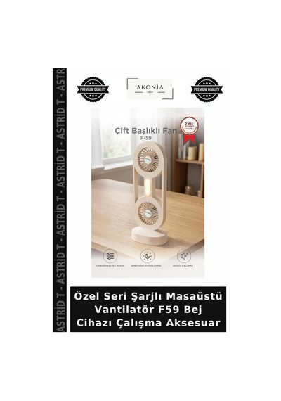 Özel Seri Şarjlı Masaüstü Vantilatör F59 Bej Cihazı Çalışma Aksesuar