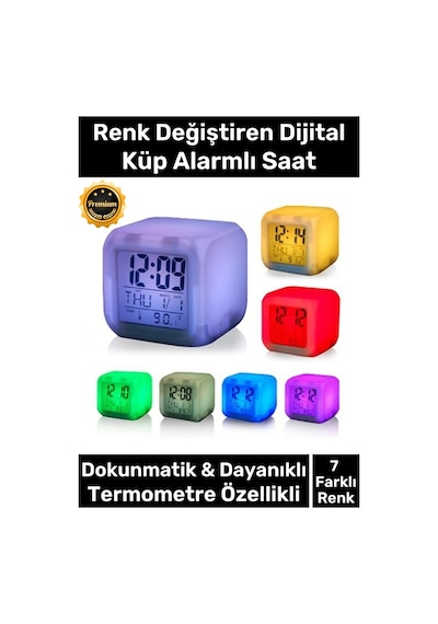 Saat Dijital Led Işıklı Alarm Termometre Takvim Masa Gece Lambası Renk Değiştiren Küp Saat Çok Renkli