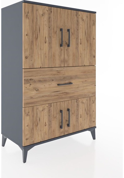 Hyperion Dolap 2 Raflı Tek Çekmeceli 4 Kapaklı 88x44x134 Antrasit-çam Antrasit